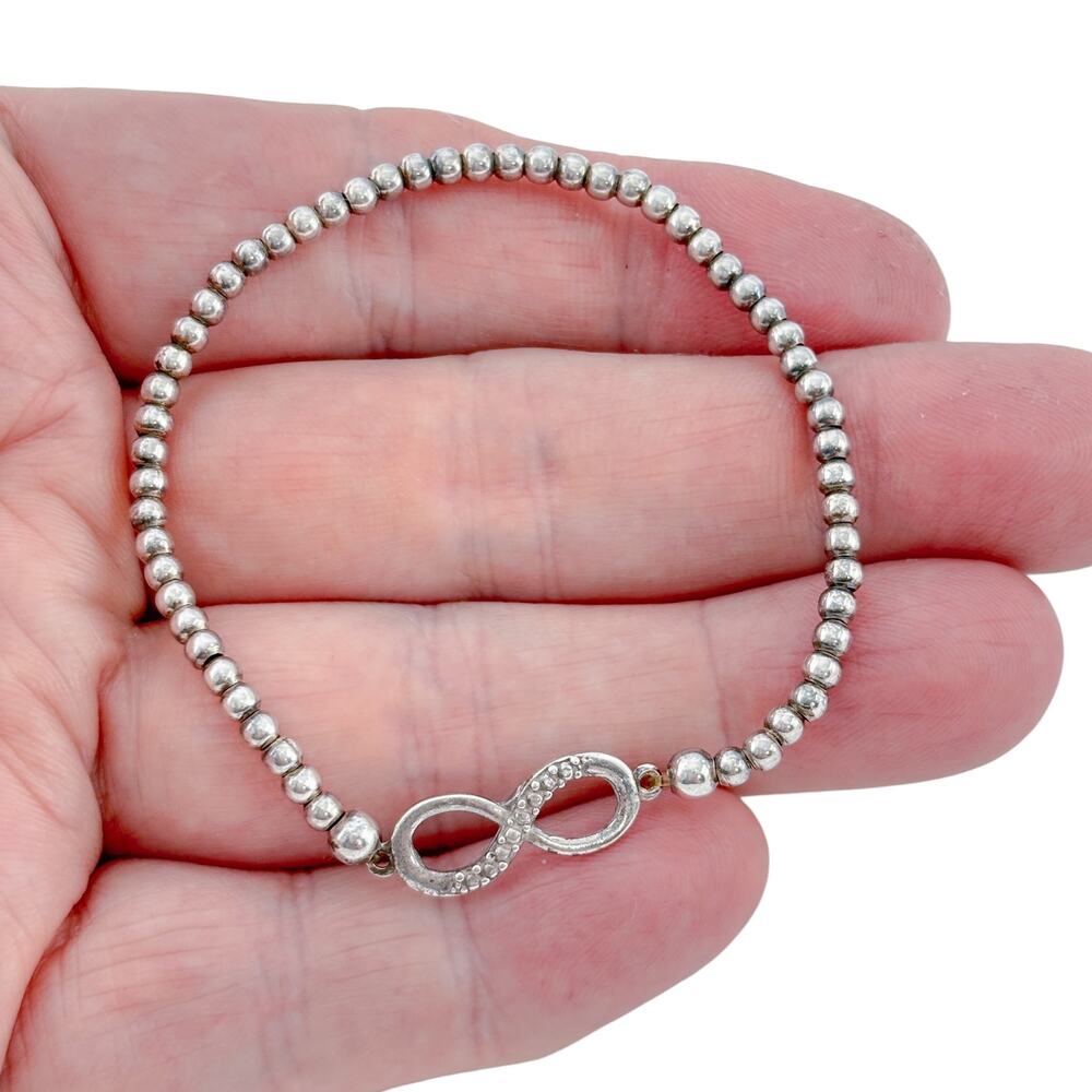 Vintage Sterling Silver Infinity Diamond Bead Bracelet 6.5"